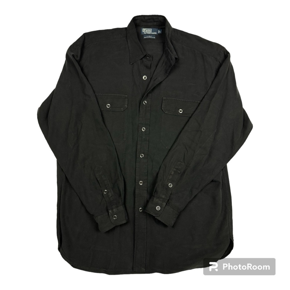 Vintage RARE Polo Ralph Lauren G.I. Shirt Black Size Large‎ 53% Silk 47% Cotton